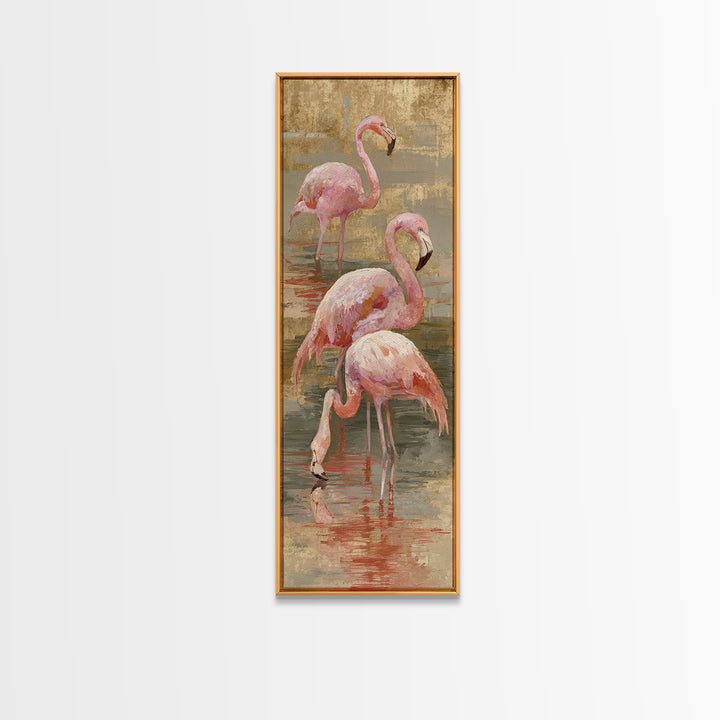 Flamingos in Pink Shallow Water Canvas Print, Wildlife Art, Modern Art, Living Room Decor, Fine Art, Wild, Neutral Decor, WIL-1x3-10