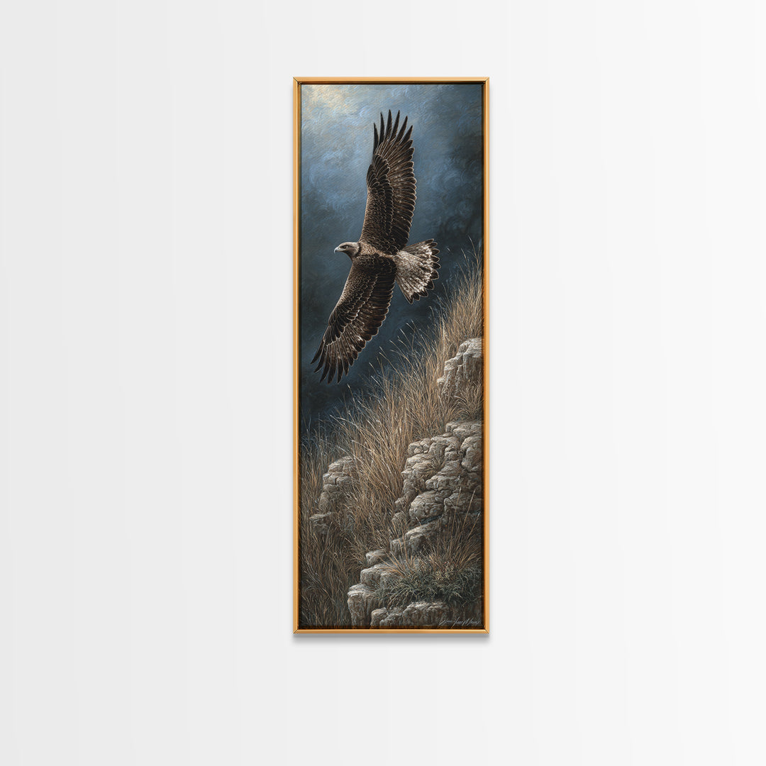 Eagle Soaring Above Rocky Cliffs Canvas Print, Wildlife Art, Rustic Home Decor, Living Room Decor, Fine Art, Wild, WIL-1x3-18