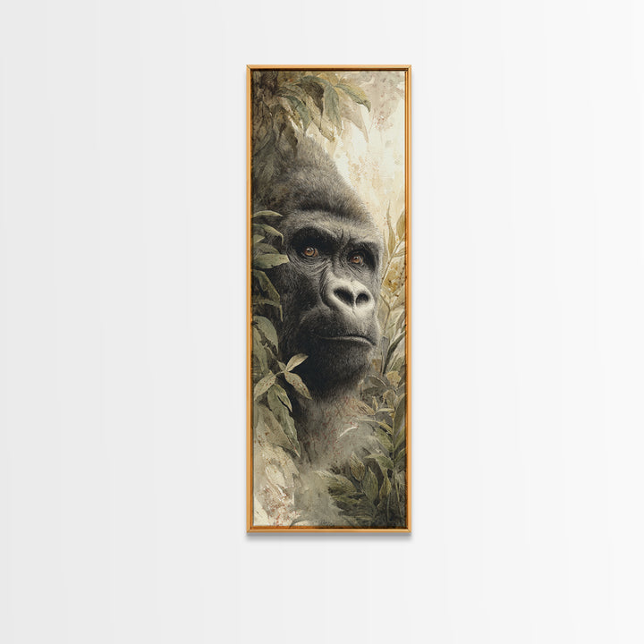 Gorilla Portrait with Powerful Gaze Framed Canvas Print, Wildlife Art, Modern Decor, Living Room Decor, Fine Art, Wild, WIL-1x3-29