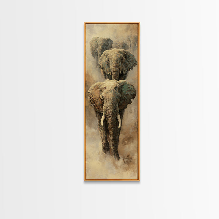 Elephant Herd Walking Through Dusty Sunset Canvas Print, Wildlife Art, Nature Wall Art, Living Room Decor, Fine Art, Wild, WIL-1x3-38