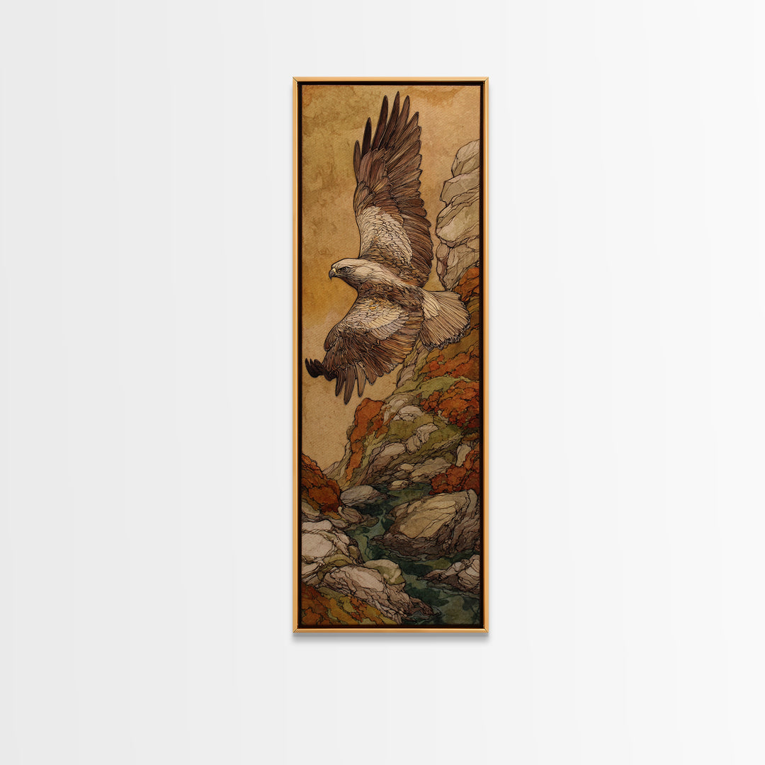 Eagle Soaring Above Rocky Cliffs Canvas Print, Wildlife Art, Rustic Home Decor, Living Room Decor, Fine Art, Wild, WIL-1x3-42