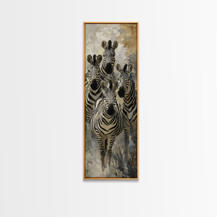 Zebra Herd in Graphic Black and White Framed Canvas Print, Wildlife Art, Original Art, Living Room Decor, Fine Art, Wild, WIL-1x3-47