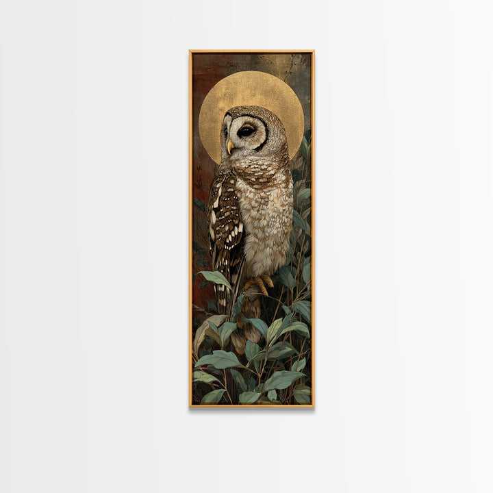 Owl Perched in Moonlit Woodland Canvas Print, Wildlife Art, Wall Art, Living Room Decor, Watercolor Art, Wild, Modern Wall Art, WIL-1x3-48