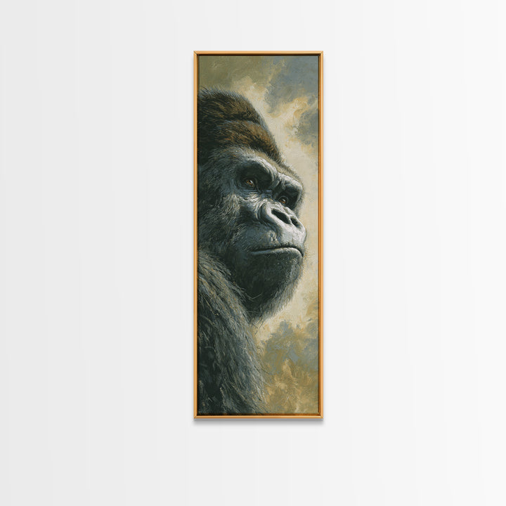 Gorilla Portrait with Powerful Gaze Framed Canvas Print, Wildlife Art, Modern Decor, Living Room Decor, Fine Art, Wild, WIL-1x3-53
