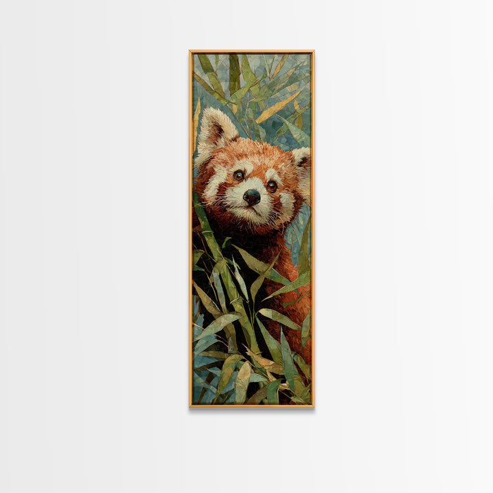 Red Panda Among Bamboo Leaves Canvas Print, Wildlife Art, Large Wall Art, Living Room Decor, Fine Art, Wild, Landscape Art, WIL-1x3-56