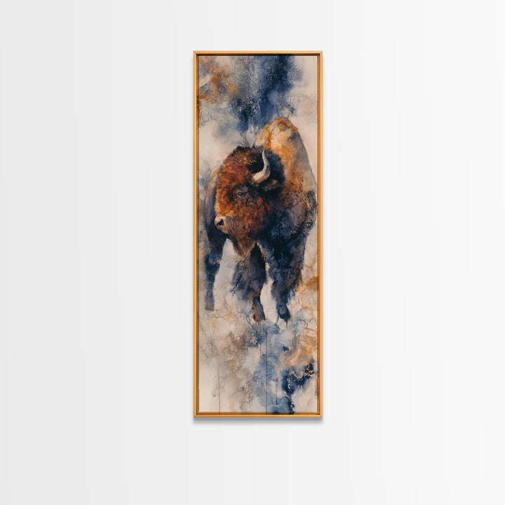 Lion Emerging from Golden Savanna Grass Framed Canvas Print, Wildlife Art, Textured Painting, Living Room Decor, Fine Art, Wild, WIL-1x3-61