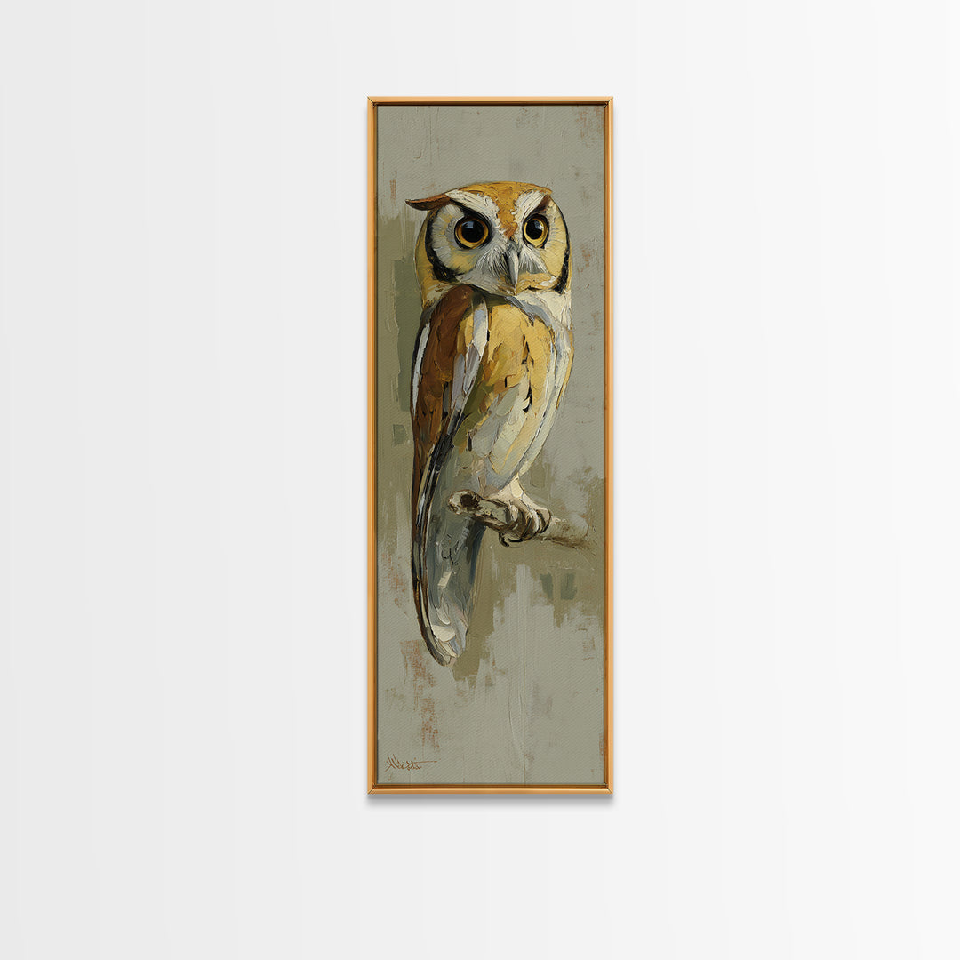 Owl Perched in Moonlit Woodland Canvas Print, Wildlife Art, Wall Art Print, Living Room Decor, Fine Art, Wild, Canvas Painting, WIL-1x3-72