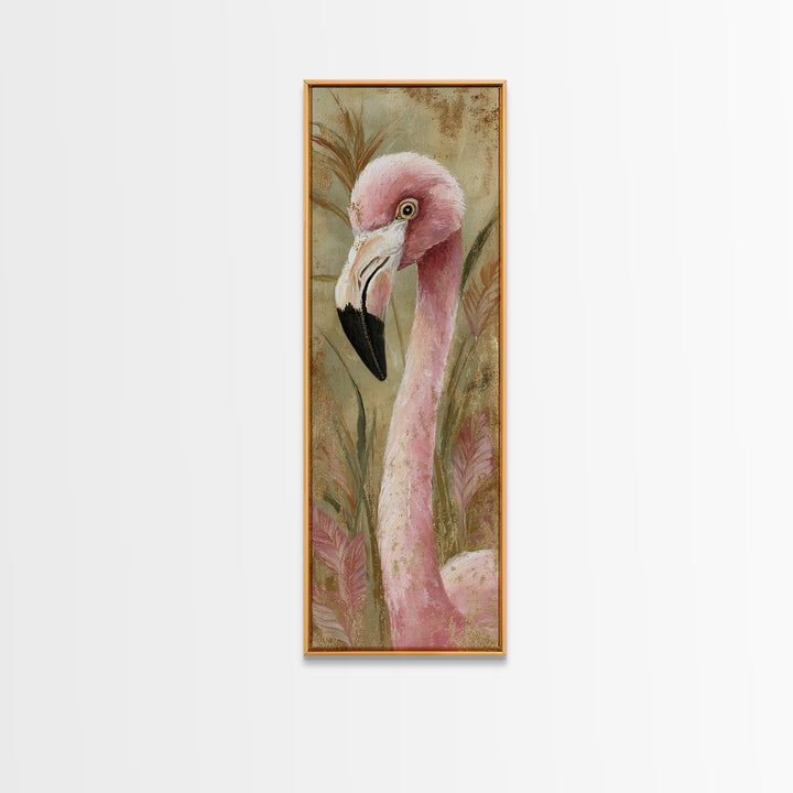 Flamingos in Pink Shallow Water Canvas Print, Wildlife Art, Gallery Decor, Living Room Decor, Oil Painting, Wild, WIL-1x3-82