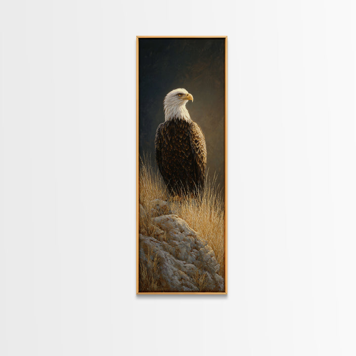 Eagle Soaring Above Rocky Cliffs Canvas Print, Wildlife Art, Art Print, Living Room Decor, Oil Painting, Wild, Digital Wall Art, WIL-1x3-90