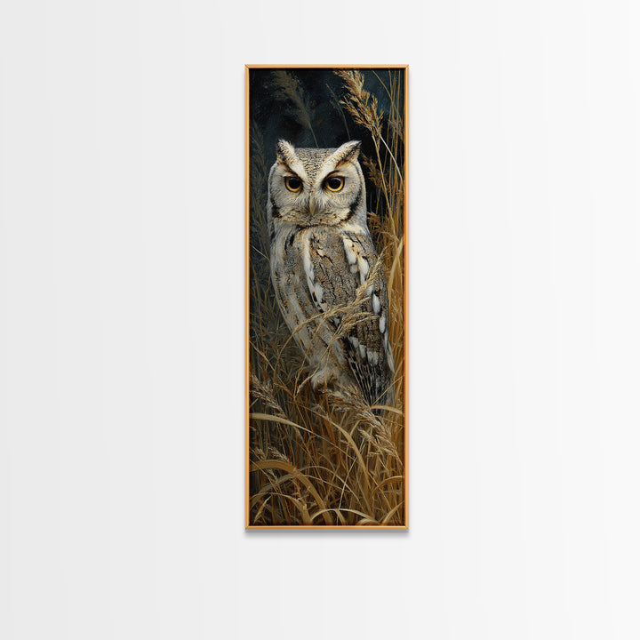 Owl Perched in Moonlit Woodland Framed Canvas Print, Wildlife Art, Bird Art, Living Room Decor, Abstract Art, Wild, WIL-1x3-96