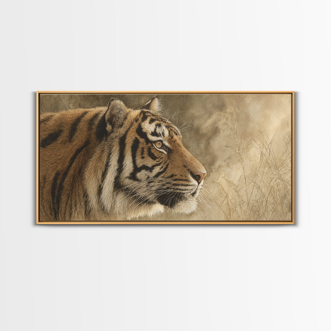 Tiger Portrait with Jungle Shadows Framed Canvas Print, Wildlife Art, Home Decor, Living Room Decor, Wild, Boho Wall Decor, WIL-2x1-1