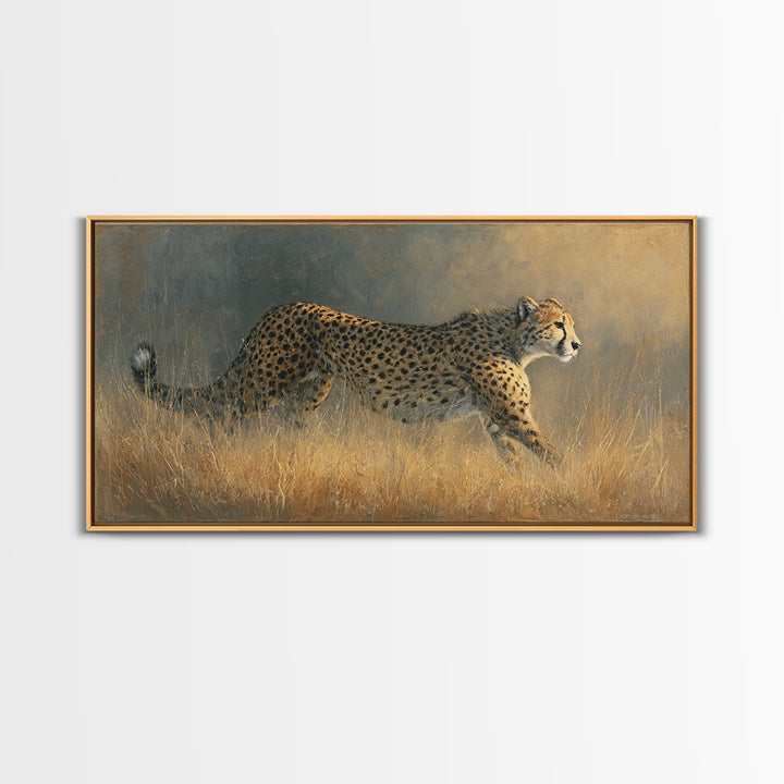 Cheetah Running Through Warm Dust Canvas Print, Wildlife Art, Contemporary Art, Living Room Decor, Wild, Wall Art Print, WIL-2x1-17