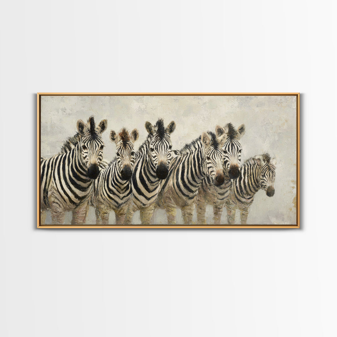 Zebra Herd in Graphic Black and White Canvas Print, Wildlife Art, Large Wall Art, Living Room Decor, Wild, Landscape Art, WIL-2x1-31