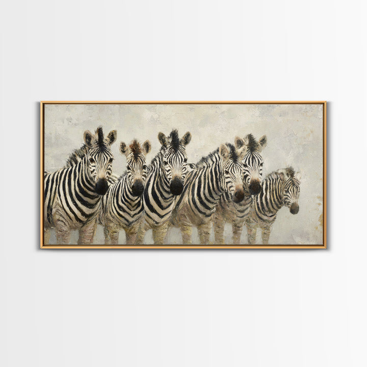 Zebra Herd in Graphic Black and White Canvas Print, Wildlife Art, Large Wall Art, Living Room Decor, Wild, Landscape Art, WIL-2x1-31