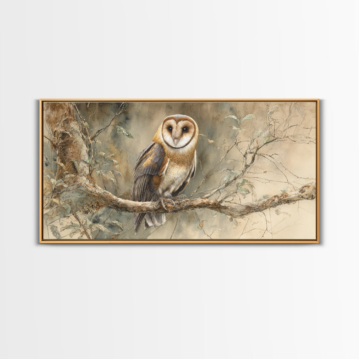 Owl Perched in Moonlit Woodland Canvas Print, Wildlife Art, Living Room Decor, Oil Painting, Wild, Wall Art Print, WIL-2x1-32