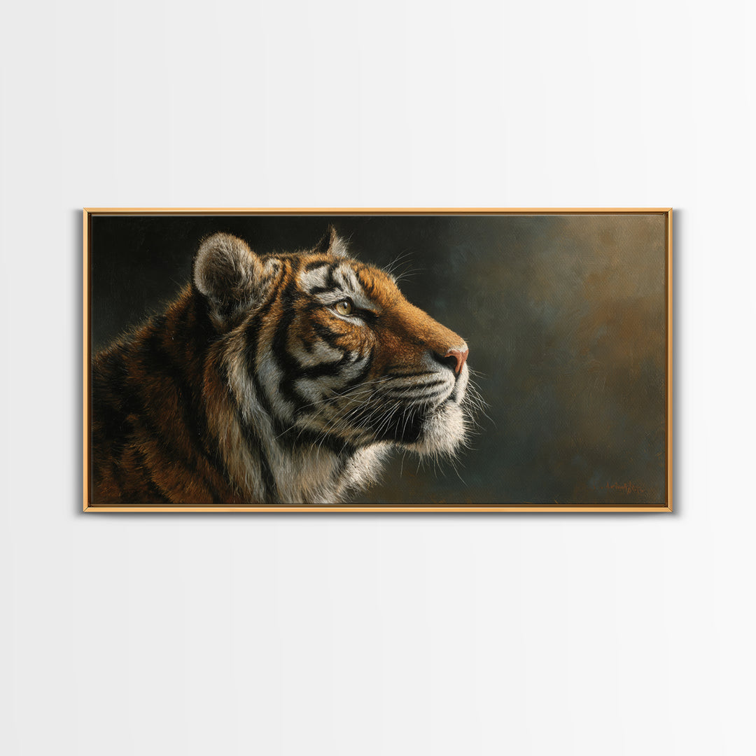 Tiger Portrait with Jungle Shadows Canvas Print, Wildlife Art, Digital Wall Art, Living Room Decor, Fine Art, Wild, Modern Art, WIL-2x1-49