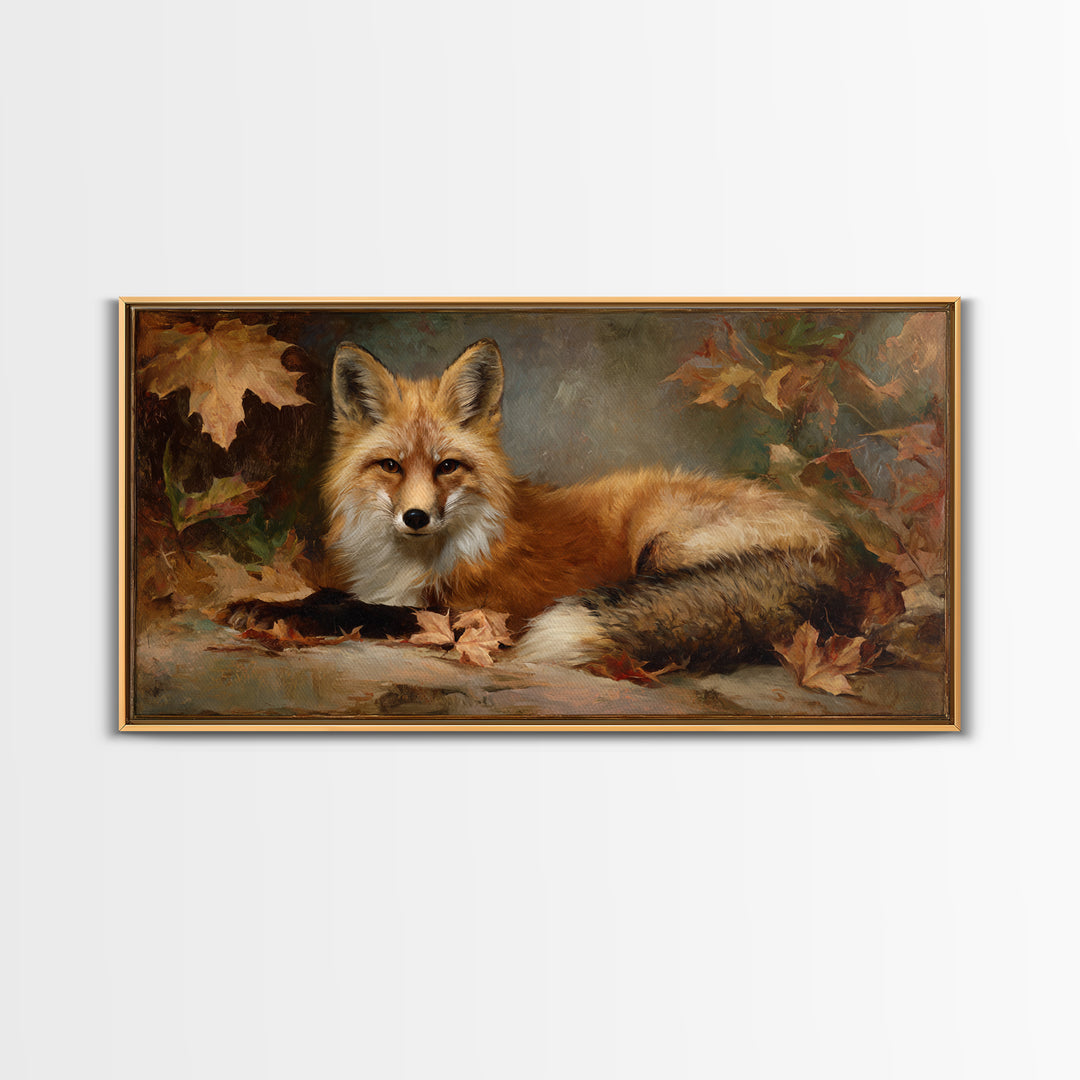 Fox in Autumn Forest Leaves Canvas Print, Wildlife Art, Large Wall Art, Living Room Decor, Fine Art, Wild, Landscape Art, WIL-2x1-53
