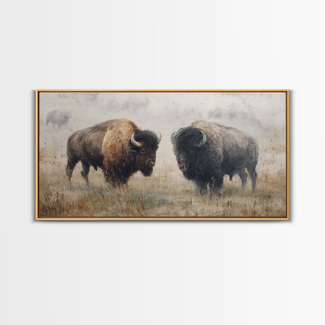 Bison on Wide Western Prairie Canvas Print, Wildlife Art, Wall Decor, Living Room Decor, Fine Art, Wild, Living Room Wall Art, WIL-2x1-57