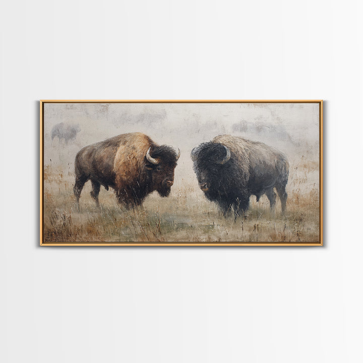 Bison on Wide Western Prairie Canvas Print, Wildlife Art, Wall Decor, Living Room Decor, Fine Art, Wild, Living Room Wall Art, WIL-2x1-57