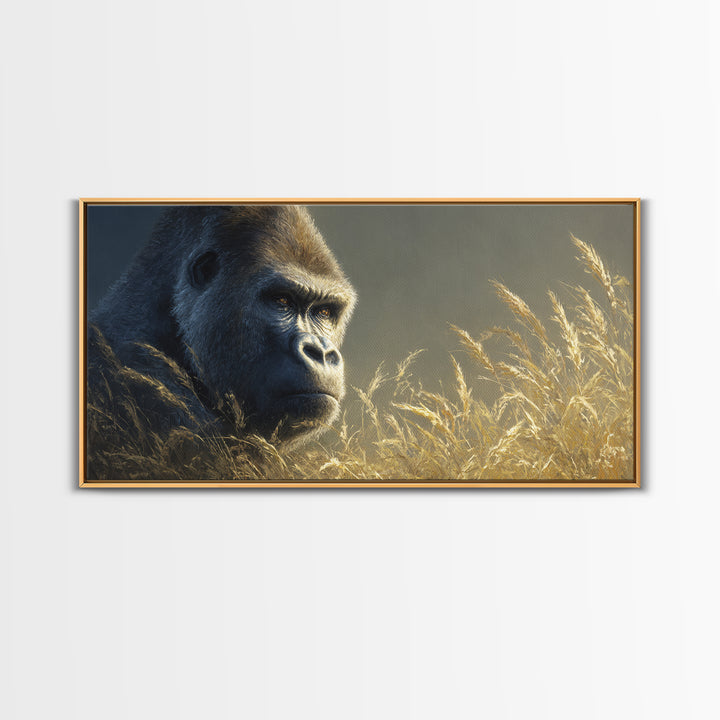 Gorilla Portrait with Powerful Gaze Canvas Print, Wildlife Art, Painting, Living Room Decor, Wild, Living Room Wall Art, WIL-2x1-61