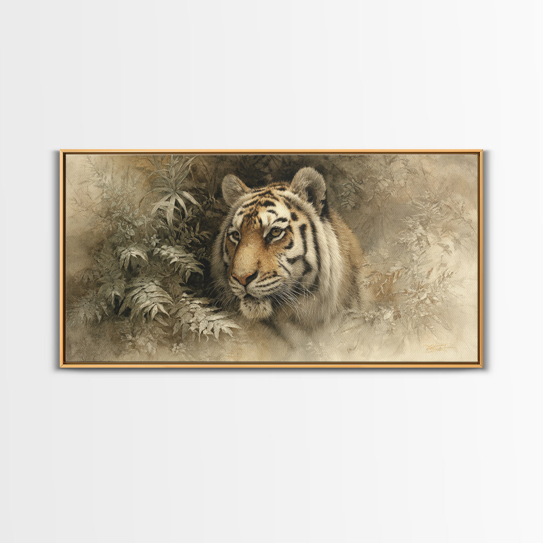 Tiger Portrait with Jungle Shadows Canvas Print, Wildlife Art, Digital Wall Art, Living Room Decor, Fine Art, Wild, Modern Art, WIL-2x1-73