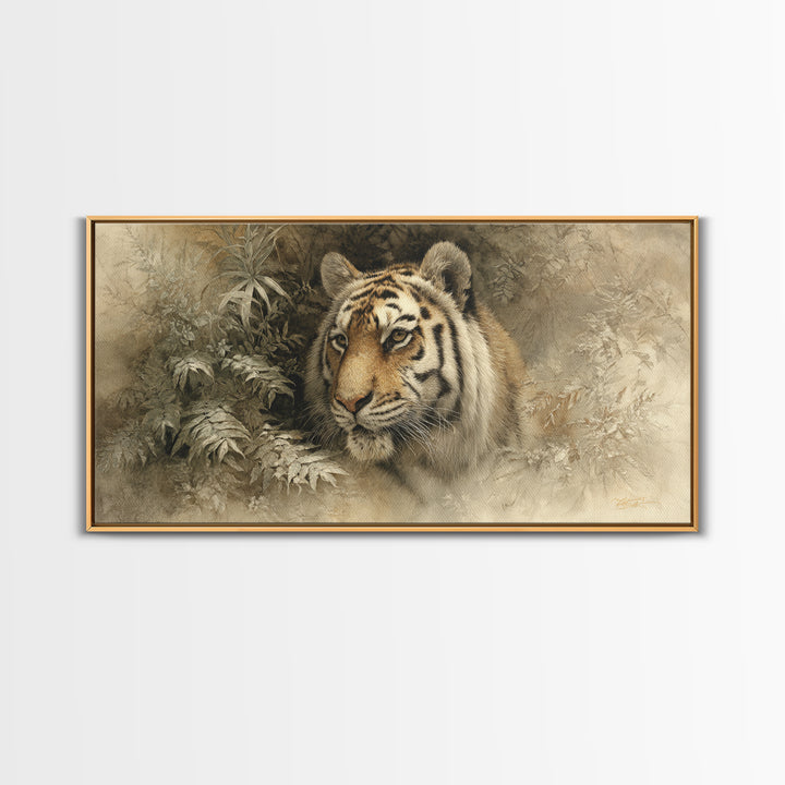 Tiger Portrait with Jungle Shadows Canvas Print, Wildlife Art, Digital Wall Art, Living Room Decor, Fine Art, Wild, Modern Art, WIL-2x1-73