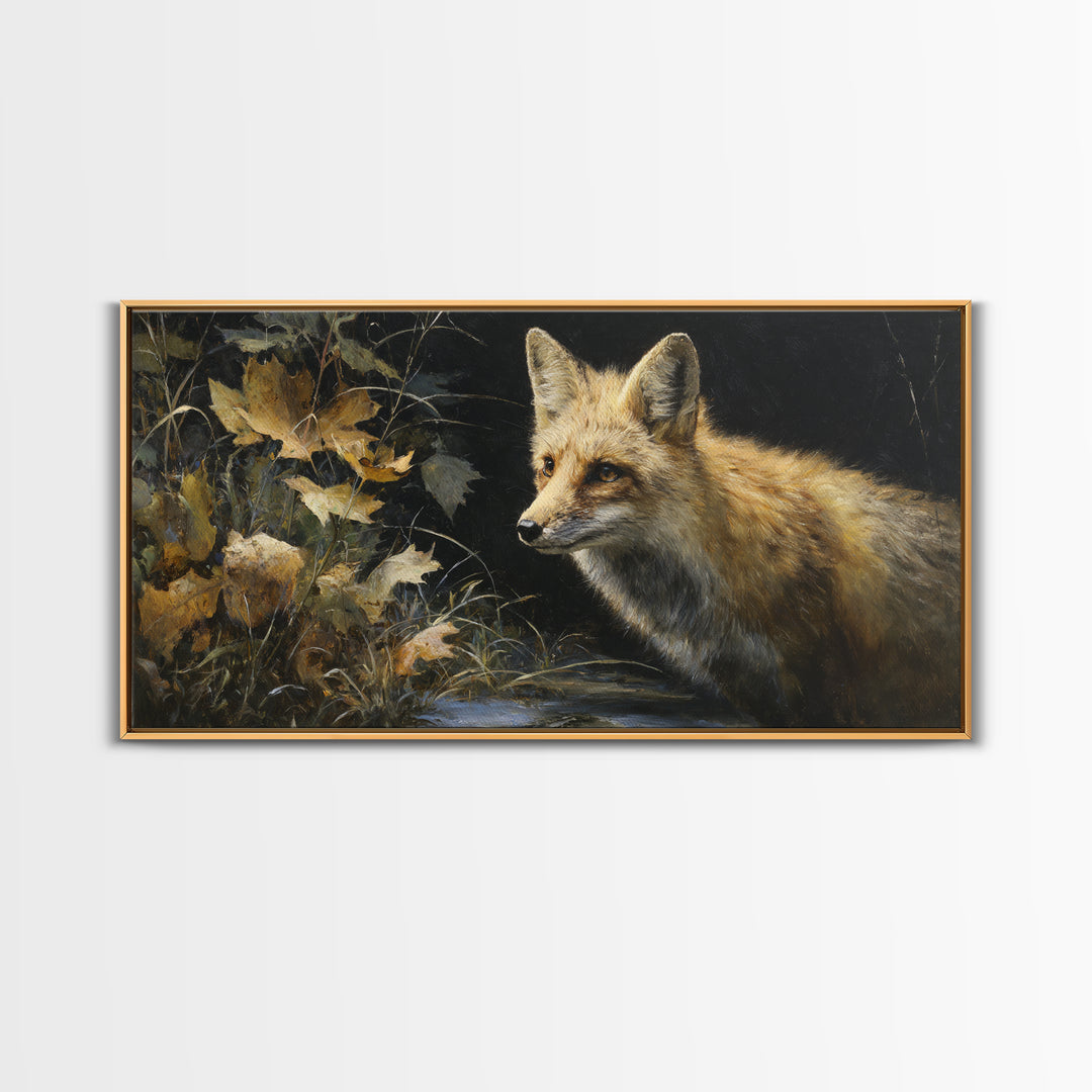 Fox in Autumn Forest Leaves Canvas Print, Wildlife Art, Large Wall Art, Living Room Decor, Fine Art, Wild, Landscape Art, WIL-2x1-77