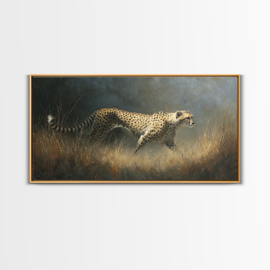 Cheetah Running Through Warm Dust Canvas Print, Wildlife Art, Living Room Decor, Wild, Living Room Art, Canvas Painting, WIL-2x1-89