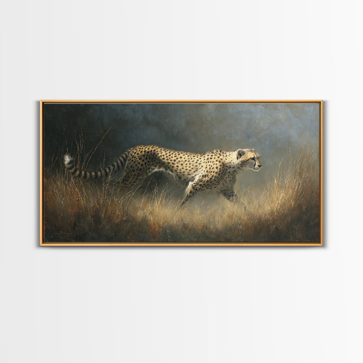 Cheetah Running Through Warm Dust Canvas Print, Wildlife Art, Living Room Decor, Wild, Living Room Art, Canvas Painting, WIL-2x1-89