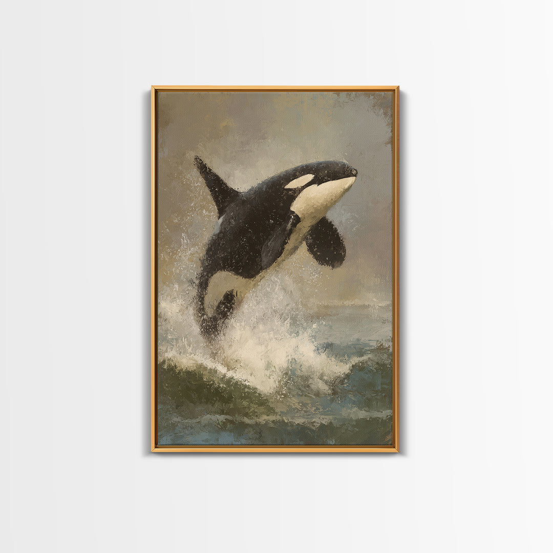 Orca Breaching in Cold Ocean Canvas Print, Wildlife Art, Statement Artwork, Living Room Decor, Fine Art, Wild, Wall Decor, WIL-2x3-31