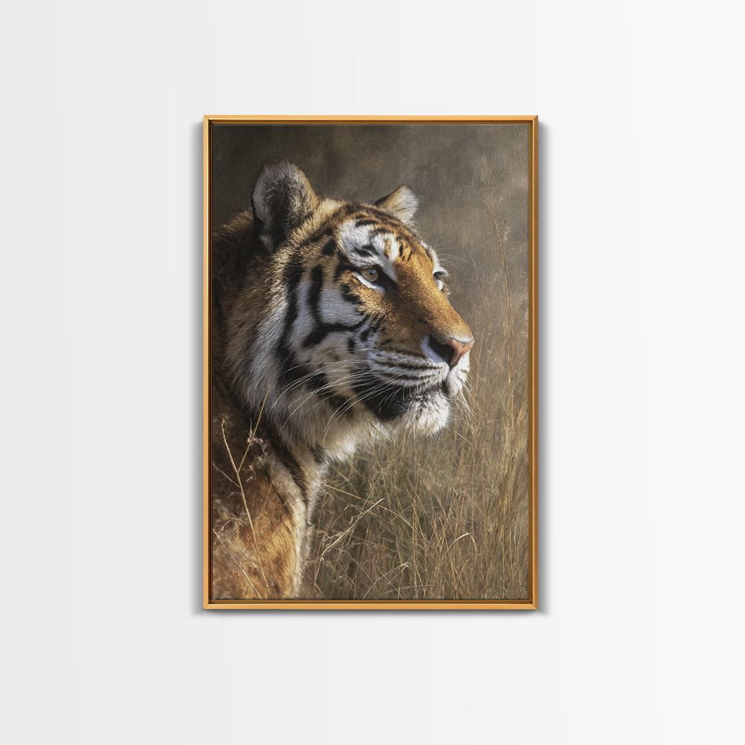Tiger Portrait with Jungle Shadows Framed Canvas Print, Wildlife Art, Wall Decor, Living Room Decor, Fine Art, Wild, Bird Art, WIL-2x3-37