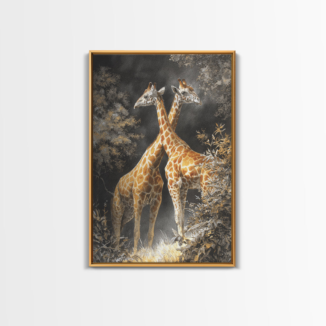 Giraffe Pair under Acacia Tree Canvas Print, Wildlife Art, Minimalist Decor, Living Room Decor, Fine Art, Wild, Wall Art Print, WIL-2x3-39