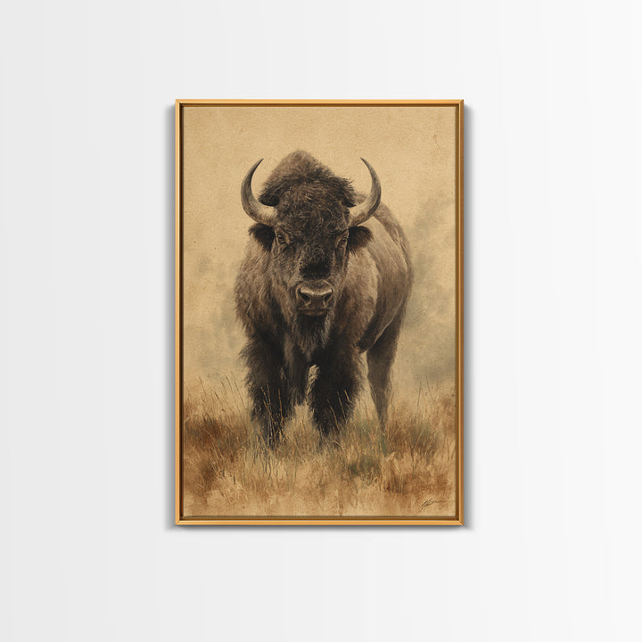 Bison on Wide Western Prairie Canvas Print, Wildlife Art, Wall Hangings, Living Room Decor, Fine Art, Wild, Bird Art, WIL-2x3-45