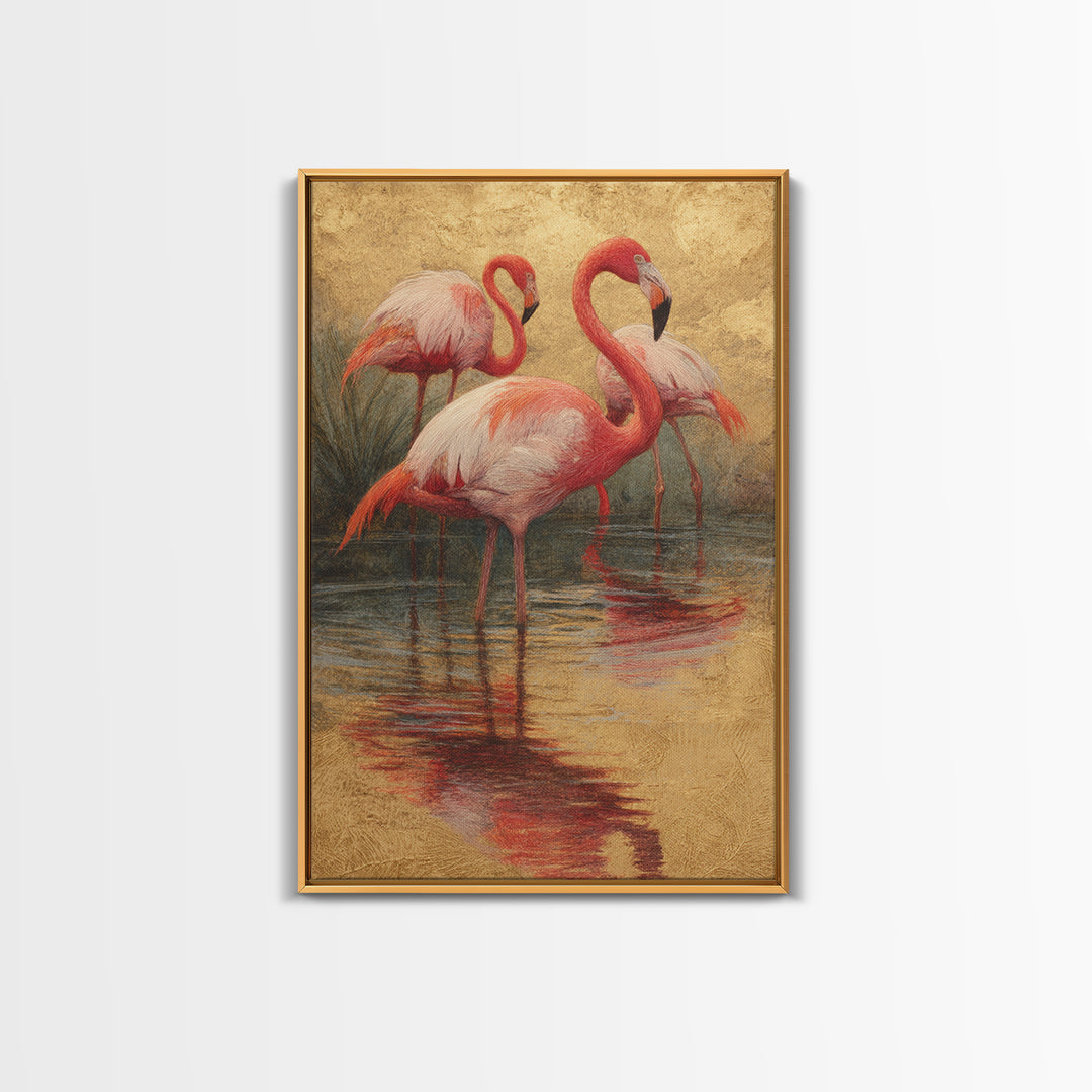 Flamingos in Pink Shallow Water Canvas Print, Wildlife Art, Minimalist Decor, Living Room Decor, Fine Art, Wild, Wall Art Print, WIL-2x3-54