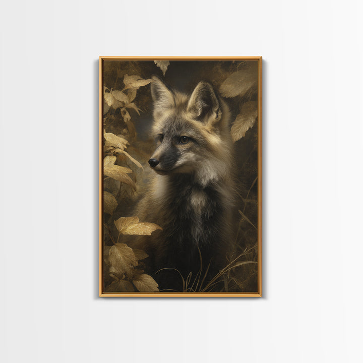 Fox in Autumn Forest Leaves Canvas Print, Wildlife Art, Canvas Wall Art, Living Room Decor, Oil Painting, Wild, WIL-2x3-65