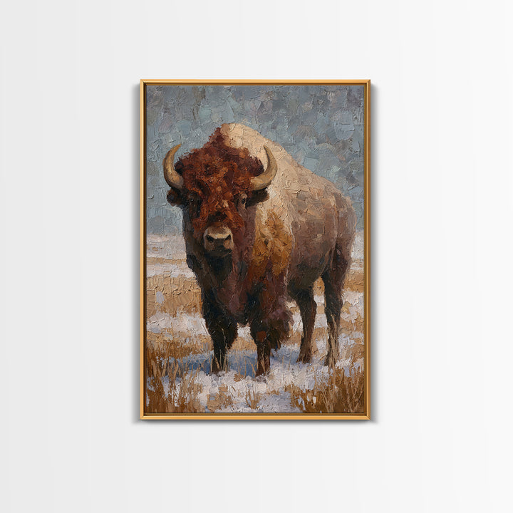 Bison on Wide Western Prairie Framed Canvas Print, Wildlife Art, Living Room Decor, Wild, Living Room Art, Canvas Painting, WIL-2x3-69