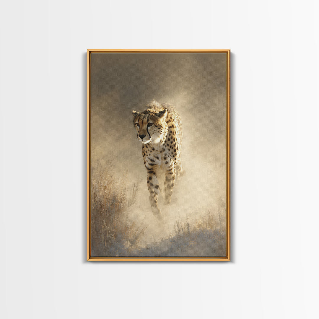 Cheetah Running Through Warm Dust Canvas Print, Wildlife Art, Modern Wall Art, Living Room Decor, Fine Art, Wild, Bird Wall Art, WIL-2x3-77