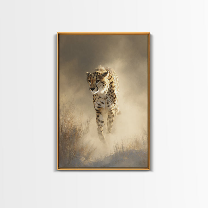 Cheetah Running Through Warm Dust Canvas Print, Wildlife Art, Modern Wall Art, Living Room Decor, Fine Art, Wild, Bird Wall Art, WIL-2x3-77