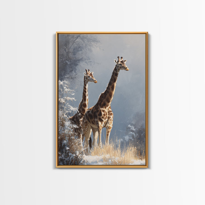 Giraffe Pair under Acacia Tree Framed Canvas Print, Wildlife Art, Canvas Print, Living Room Decor, Wild, Forest Wall Art, WIL-2x3-87