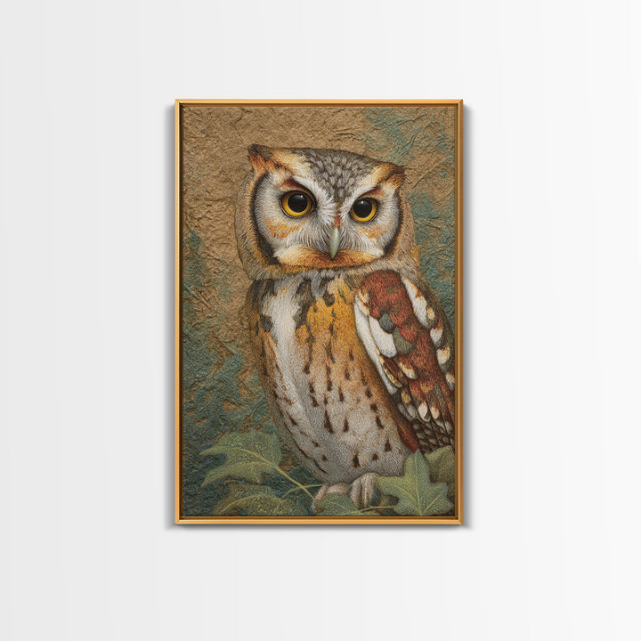 Owl Perched in Moonlit Woodland Framed Canvas Print, Wildlife Art, Gallery Decor, Living Room Decor, Abstract Art, Wild, WIL-2x3-92