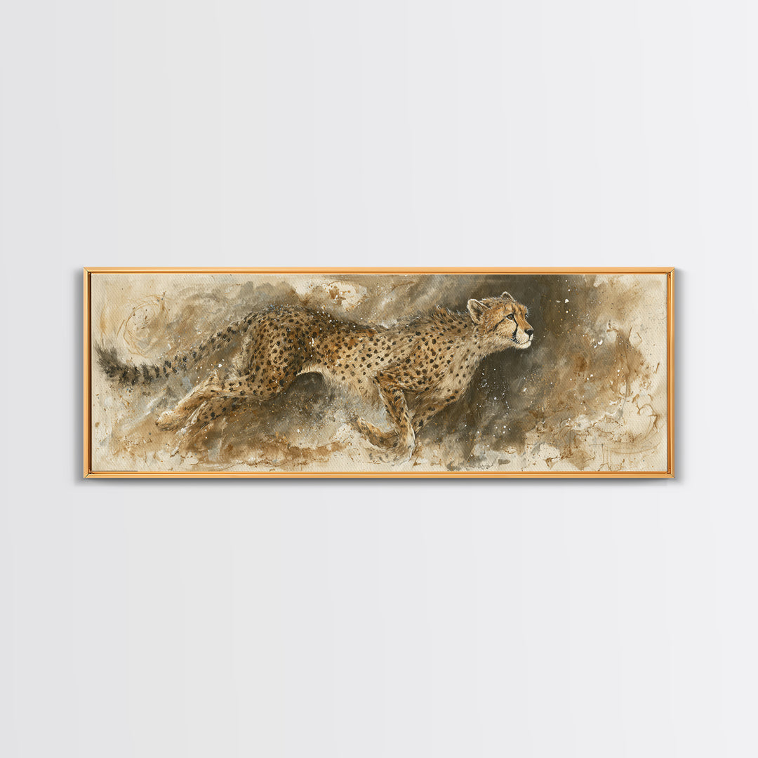 Cheetah Running Through Warm Dust Canvas Print, Wildlife Art, Living Room Decor, Wild, Living Room Art, Canvas Painting, WIL-3x1-13