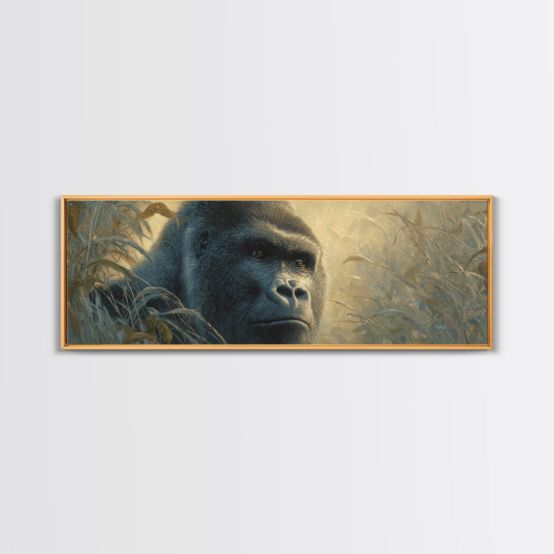 Gorilla Portrait with Powerful Gaze Canvas Print, Wildlife Art, Canvas Print, Living Room Decor, Wild, Forest Wall Art, WIL-3x1-33