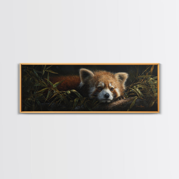 Red Panda Among Bamboo Leaves Canvas Print, Wildlife Art, Original Artwork, Living Room Decor, Fine Art, Wild, Minimalist Decor, WIL-3x1-36