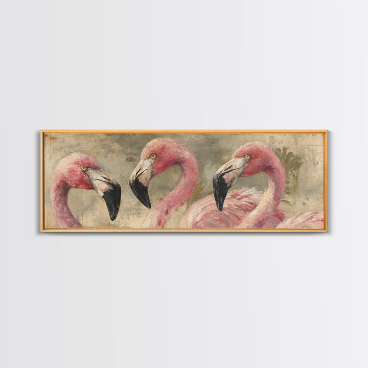 Flamingos in Pink Shallow Water Canvas Print, Wildlife Art, Large Wall Art, Living Room Decor, Fine Art, Wild, Landscape Art, WIL-3x1-38