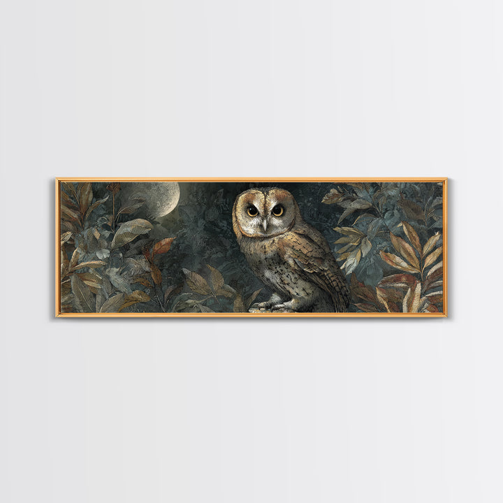 Owl Perched in Moonlit Woodland Canvas Print, Wildlife Art, Digital Download Art, Living Room Decor, Watercolor Art, Wild, WIL-3x1-4