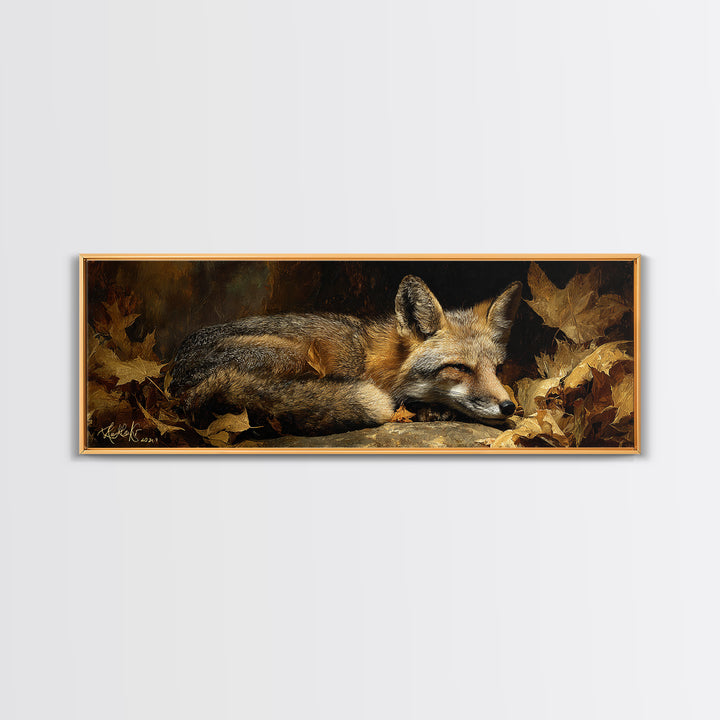 Fox in Autumn Forest Leaves Canvas Print, Wildlife Art, Modern Art, Living Room Decor, Fine Art, Wild, Neutral Decor, WIL-3x1-49