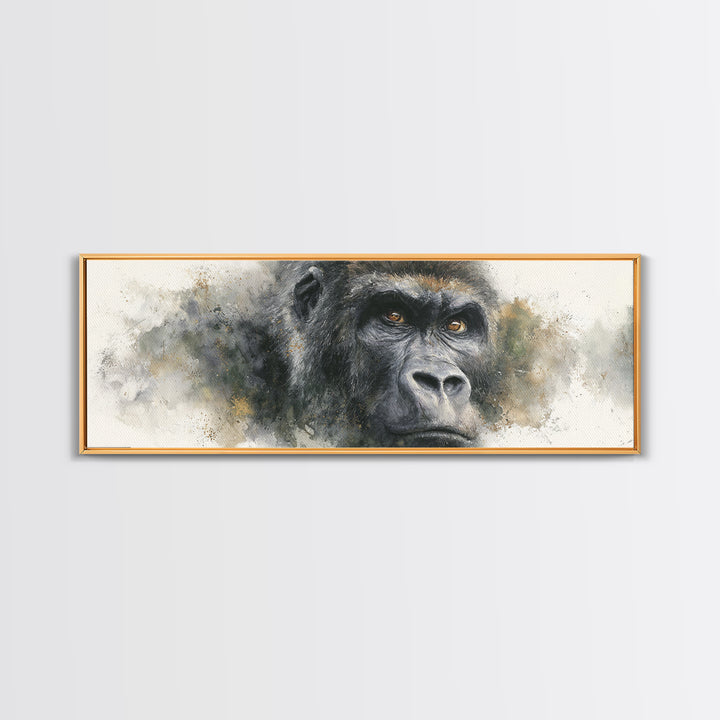 Gorilla Portrait with Powerful Gaze Framed Canvas Print, Wildlife Art, Leopard Wall Art, Living Room Decor, Fine Art, Wild, WIL-3x1-57