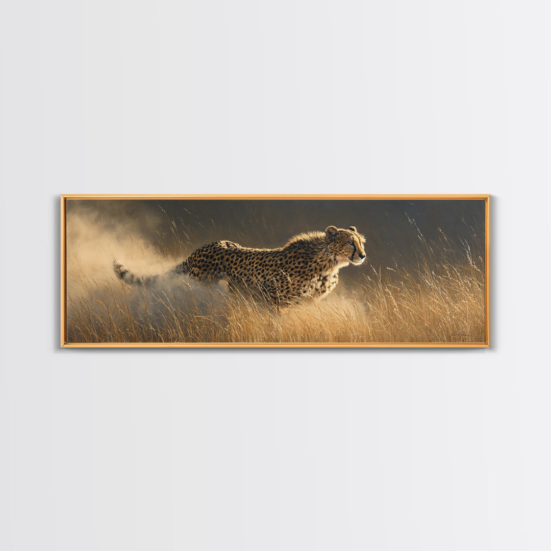 Cheetah Running Through Warm Dust Canvas Print, Wildlife Art, Digital Download Art, Living Room Decor, Oil Painting, Wild, WIL-3x1-61