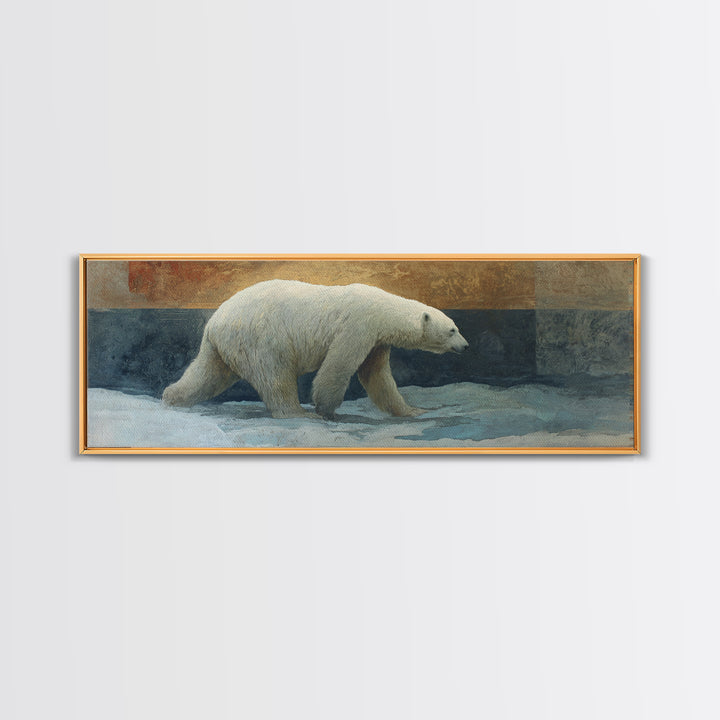 Polar Bear Crossing Blue Ice Framed Canvas Print, Wildlife Art, Neutral Decor, Living Room Decor, Fine Art, Wild, Wall Art, WIL-3x1-7