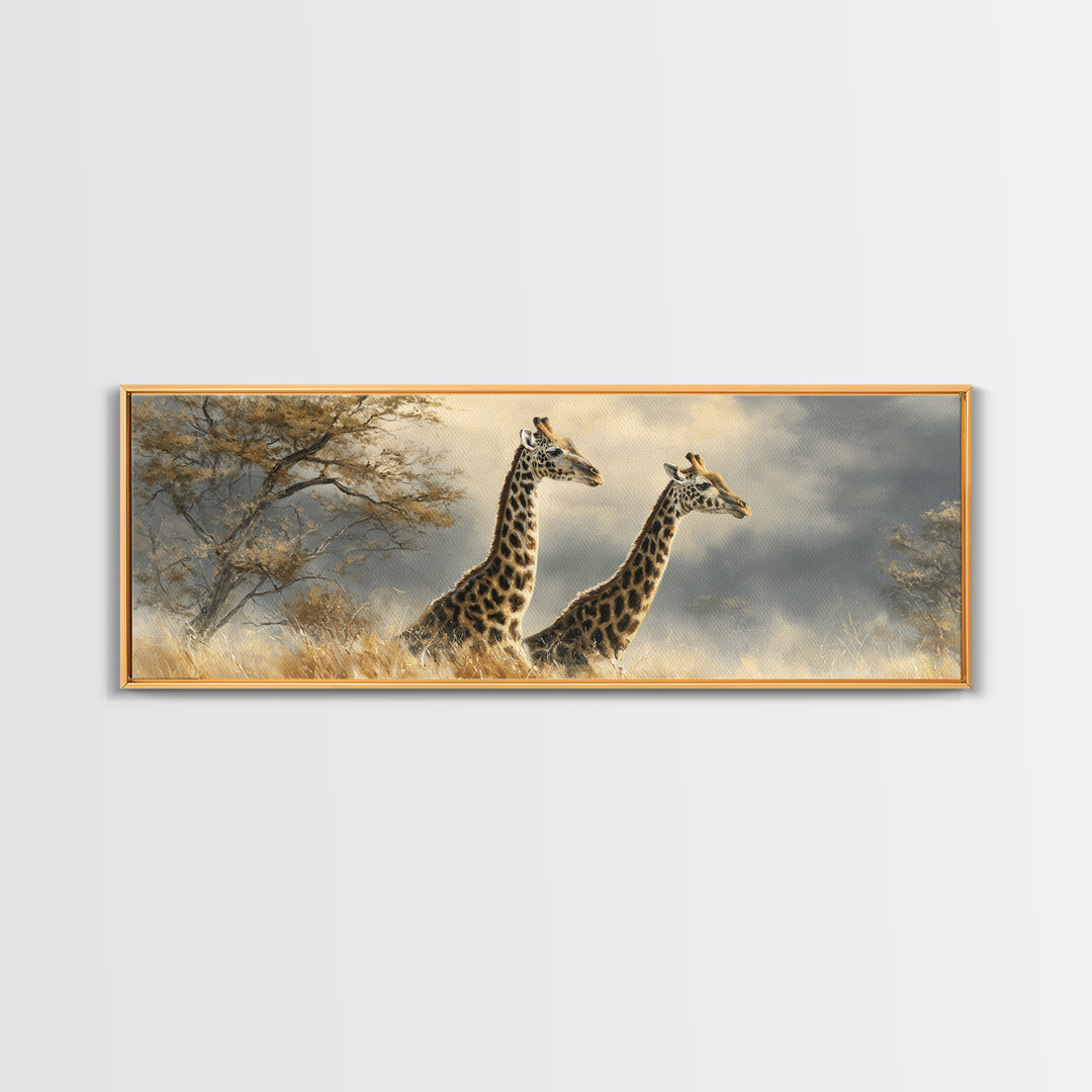 Giraffe Pair under Acacia Tree Canvas Print, Wildlife Art, Original Art, Living Room Decor, Fine Art, Wild, Leopard Wall Art, WIL-3x1-71